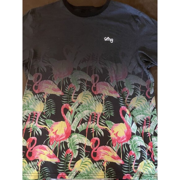 Lifted Research Group Men's Sz Medium Black Faded HOT Paradise Flamingos T-Shirt - Picture 2 of 5